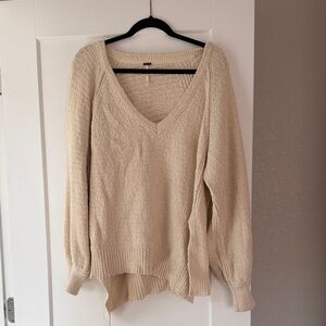Free People Cream V-Neck Sweater
